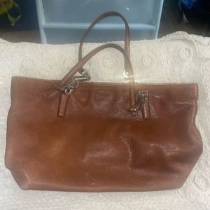 Authentic Coach Purse - coffee color leather, red satin lining